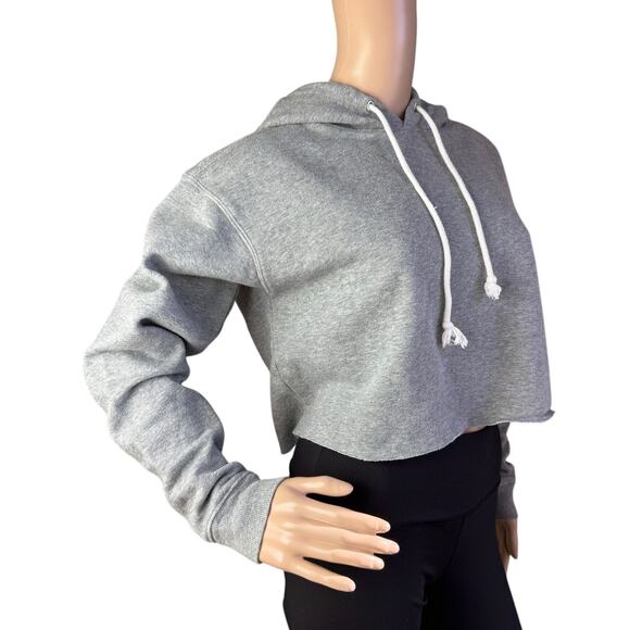 Wild Fable Women Gray Long Sleeves Cutoff Hem Cropped Hoodie Size XS - Picture 3 of 5